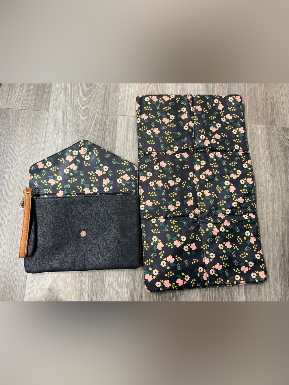 Milkmaid Goods Black Wristlet With Floral Changing Pad Portable Diapers Wipes